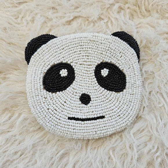 Handmade Panda Double Sides Beading Coin Pouch 4"x 4" - Picture 1 of 4